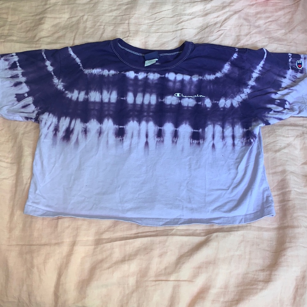 Purple tie die cropped champion t shirt